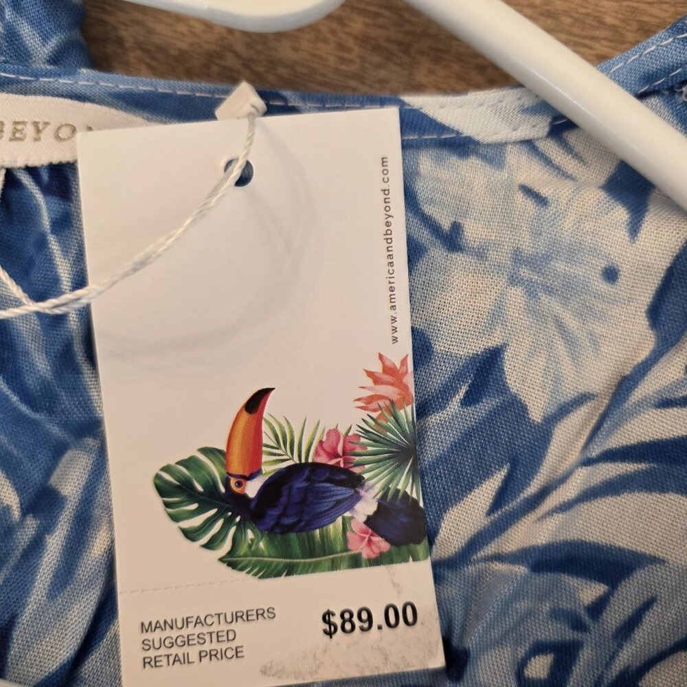 America & Beyond Blue Tropical Maxi Dress Boho Resort Vacation Flowy Beach XL - Picture 11 of 15